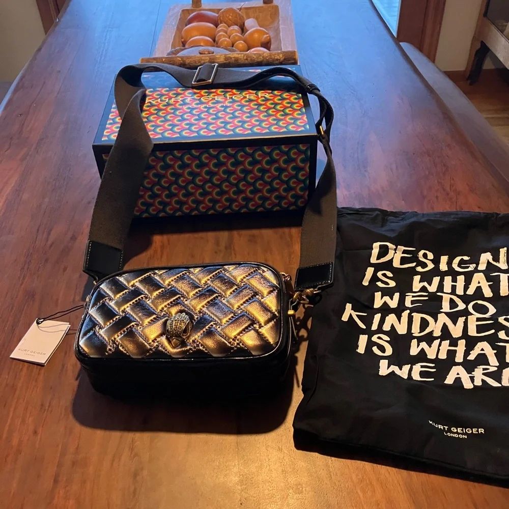 Kurt Geiger Metallic Gold Quilted Bag - Picture 2 of 7